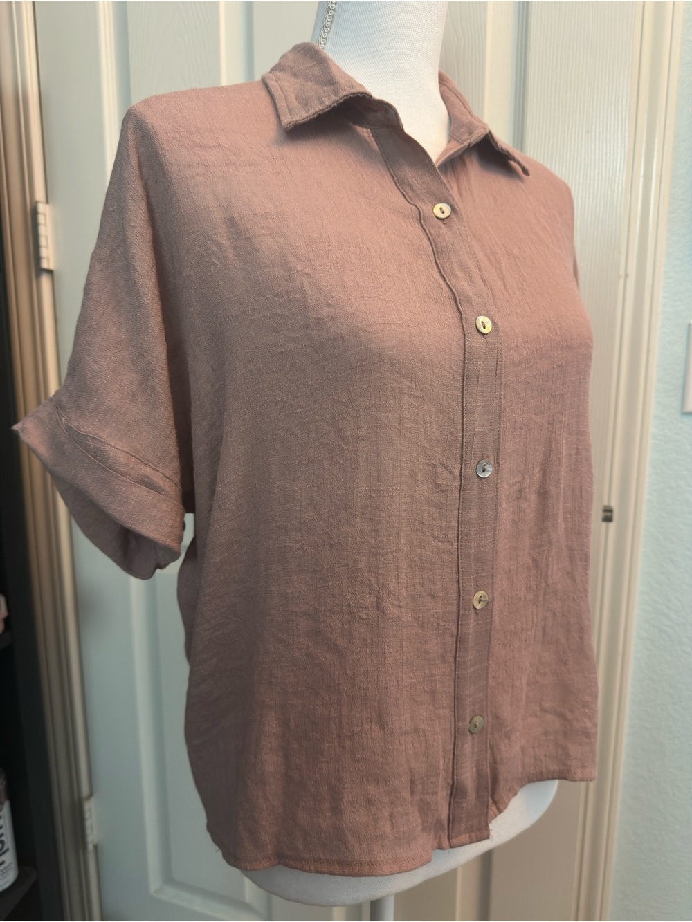 fun 2 fun Mauve Button-Down Short Sleeve Shirt